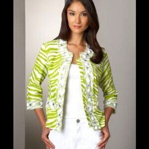 Berek Women’s Lime Green Zebra Beaded Snap Jacket L